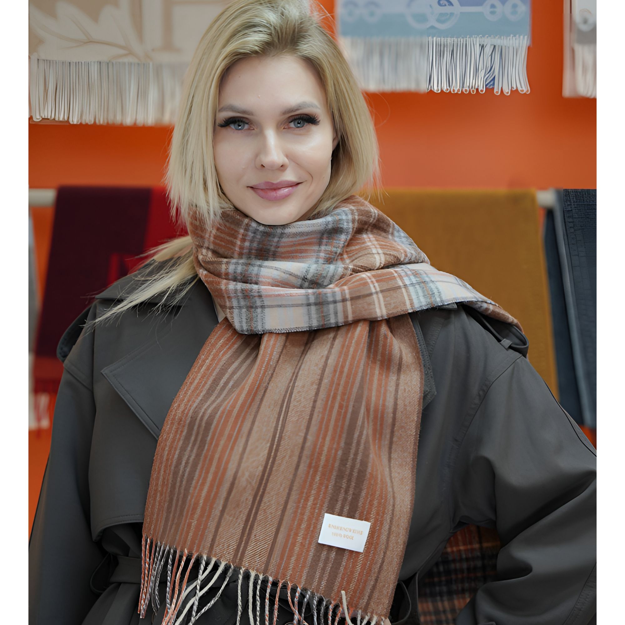 【深橘条纹】澳洲100纯羊毛格子围巾秋冬韩版百搭情侣保暖围脖披肩