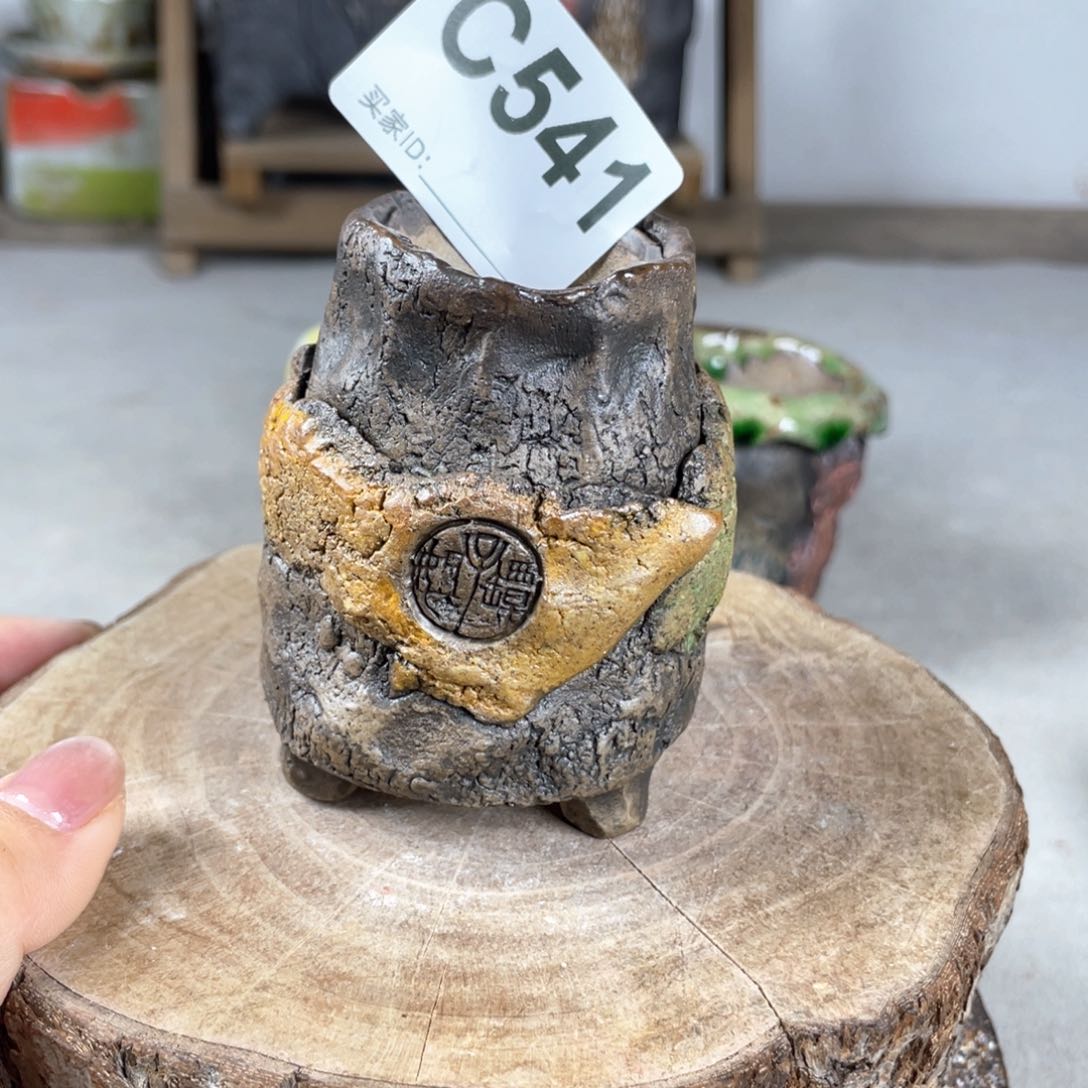 紫砂花盆孤品 不规则油画山石老桩 内口4