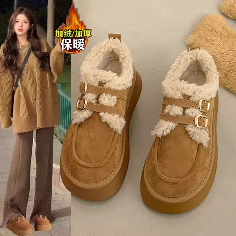 皮带扣厚底保暖雪地靴女款爆款2025新款勃肯鞋女冬季加绒加厚棉鞋