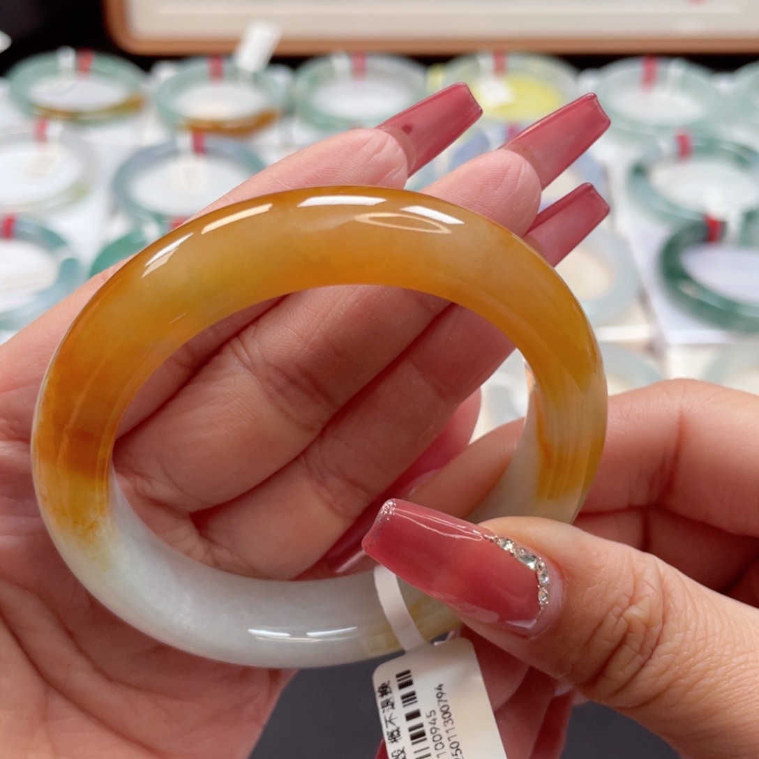 【闪购商品】翡翠手镯未镶嵌糯冰种特色蜜糖黄翡53.7圈3号