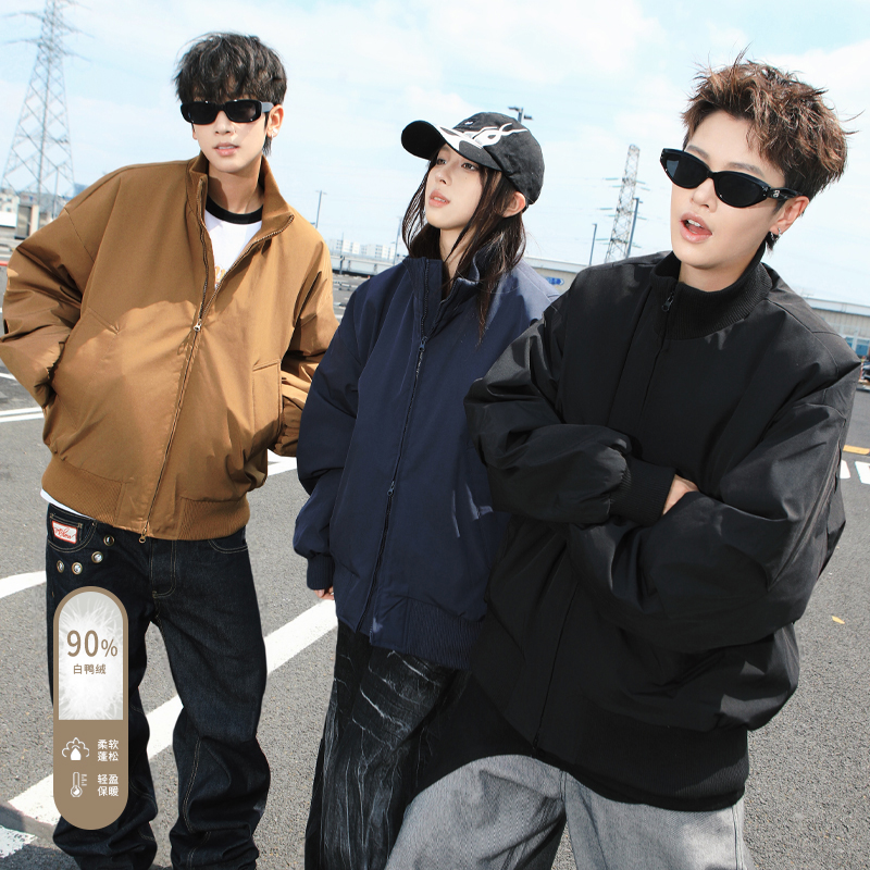 美式短款夹克90国标羽绒服男款冬季cleanfit廓形立领加厚保暖外套