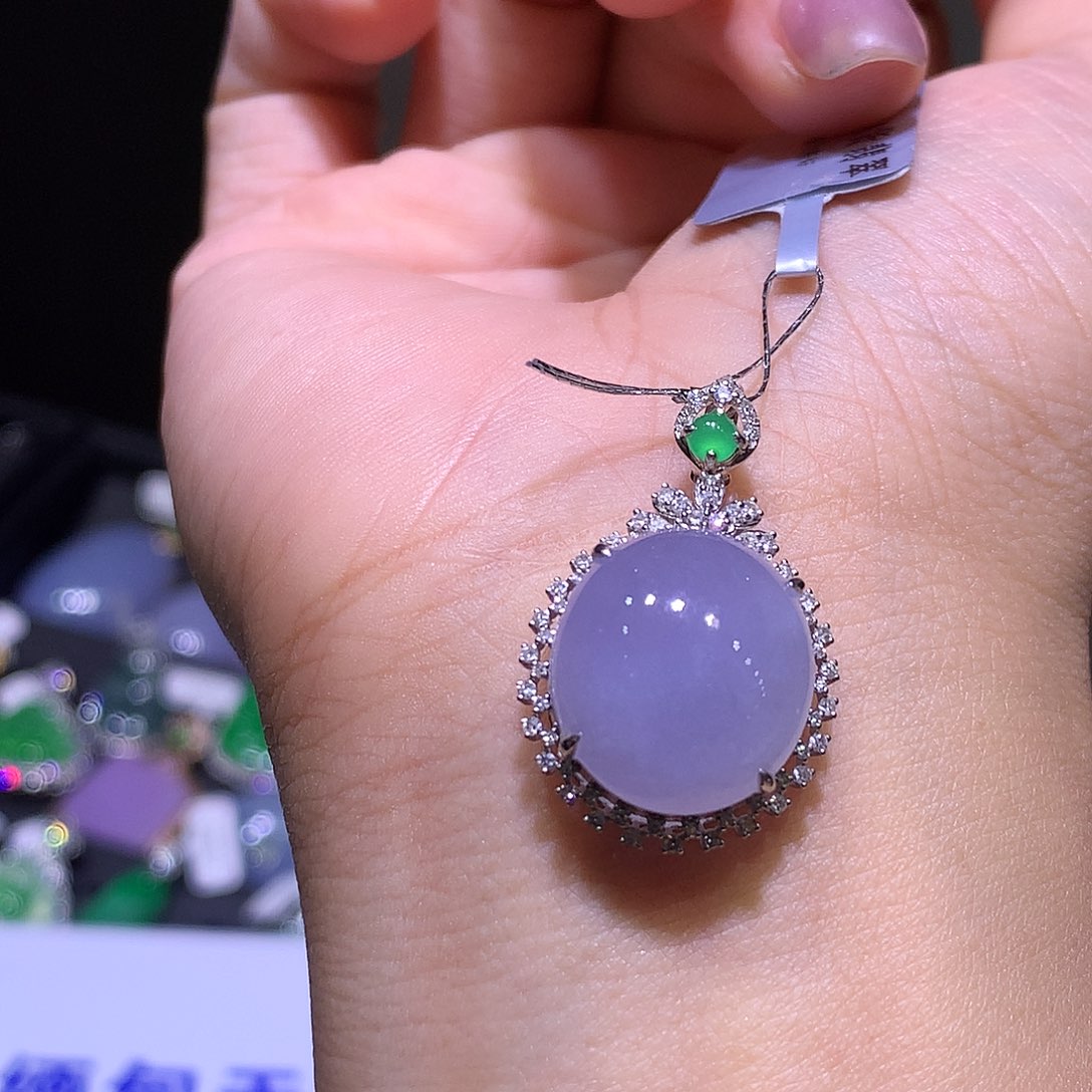 翡翠18K金镶嵌吊坠(不含链)紫蛋面