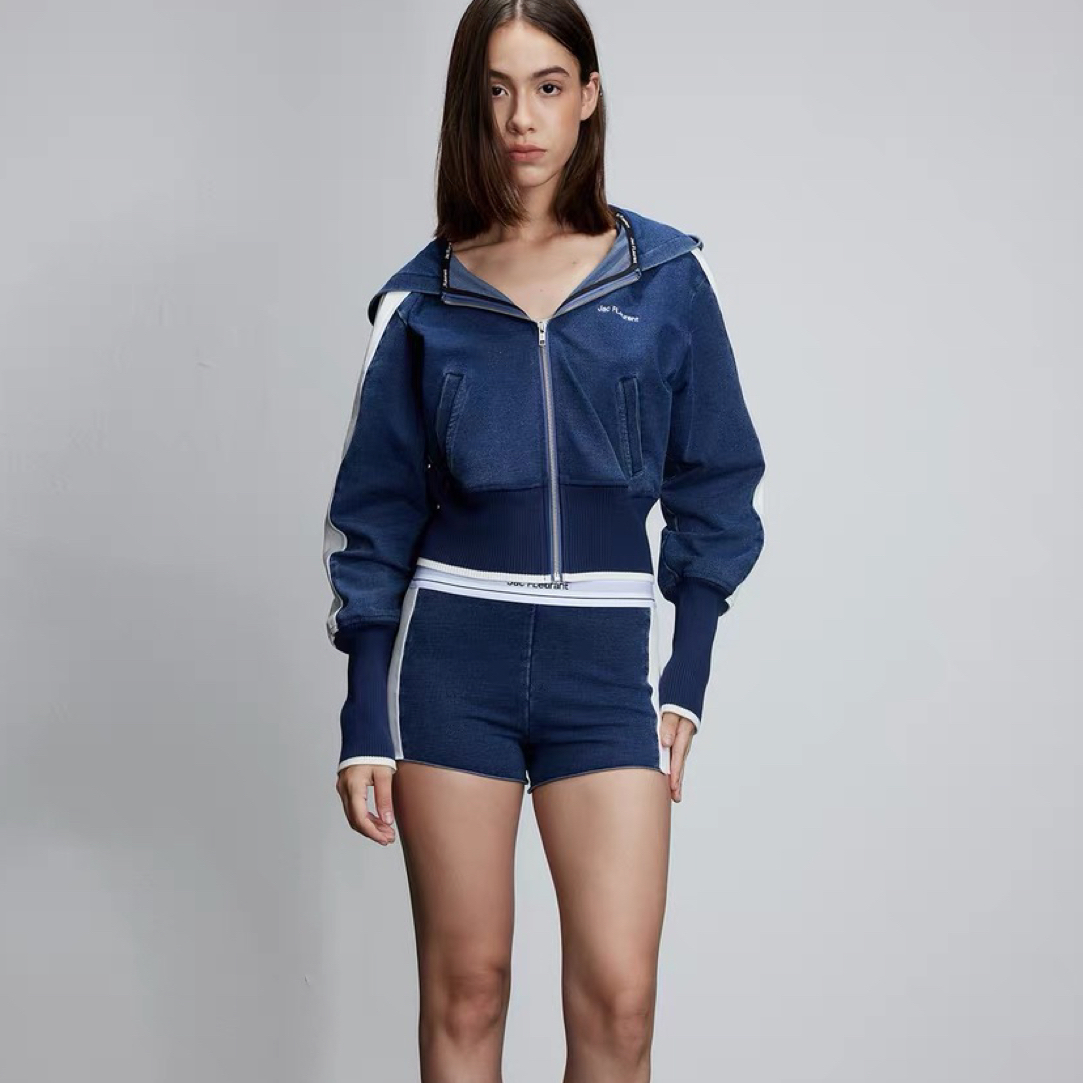 JAC FLEURANT侧边白条牛仔衫织带短裤套装 LEAFLEAF设计师品牌