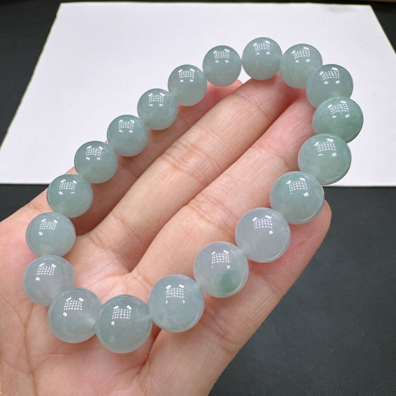 天然A货翡翠手串卡10mm老坑冰胶水润飘花圆珠单圈女士手串时尚