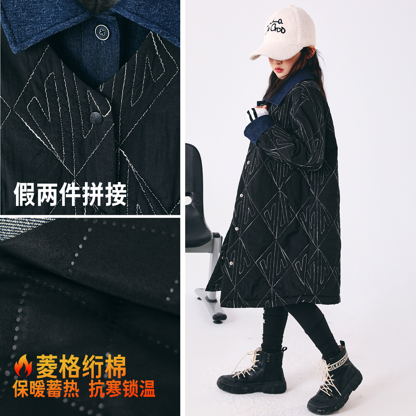 女童冬装外套2025新款今年流行爆款冬夹棉加厚超好看中长款假两件