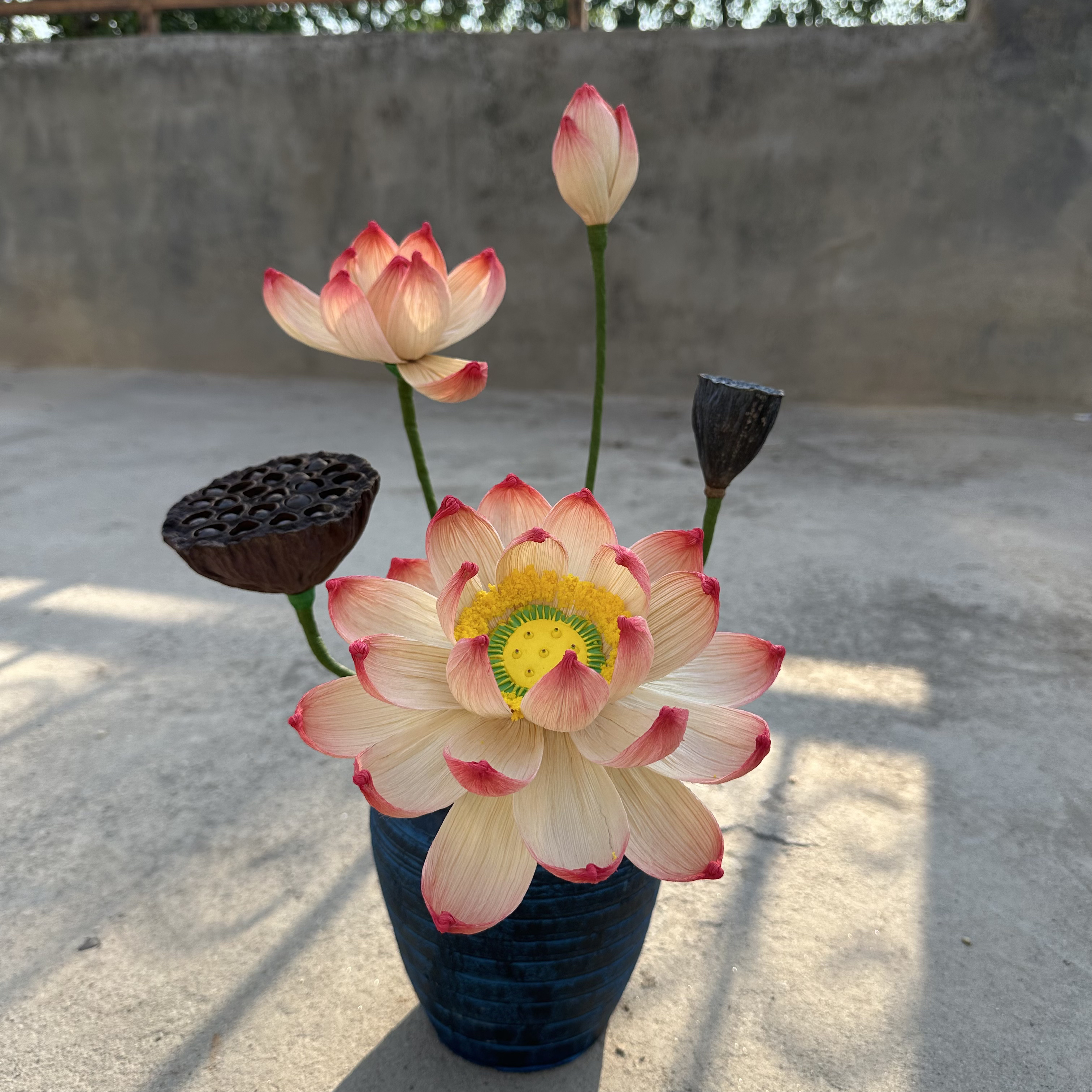 成品送花瓶 玉米皮手工荷花绿色款 新中式居家摆件 手工摆件