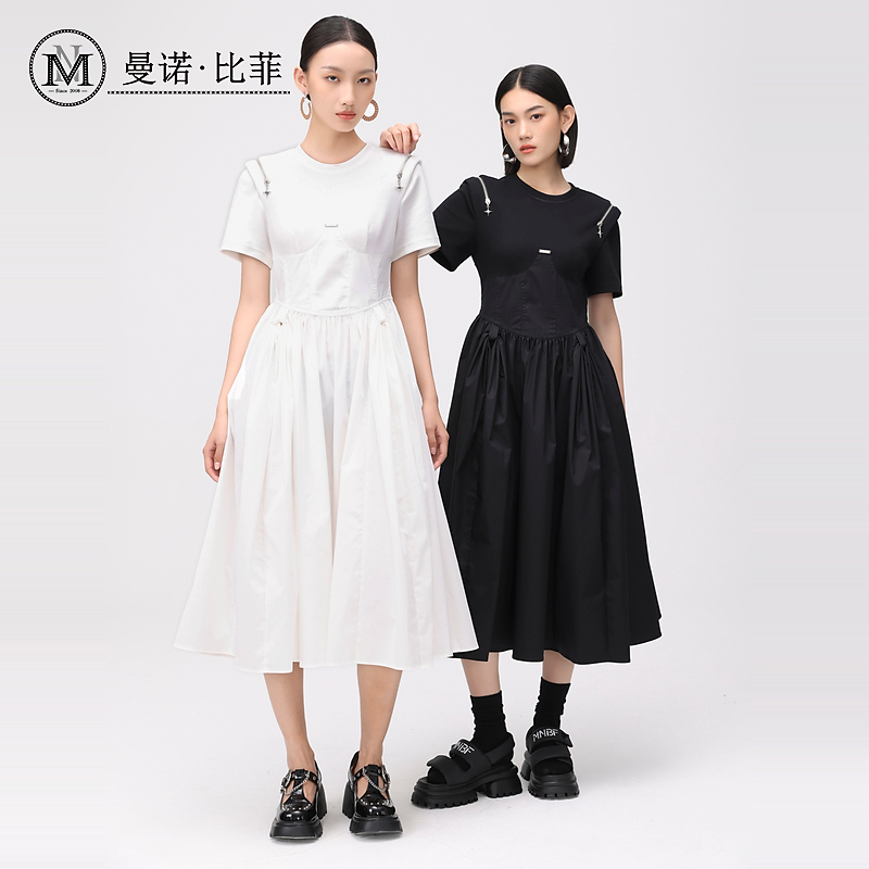 【白姐专属】曼诺比菲拼接短袖T恤收腰连衣裙MFBL122324