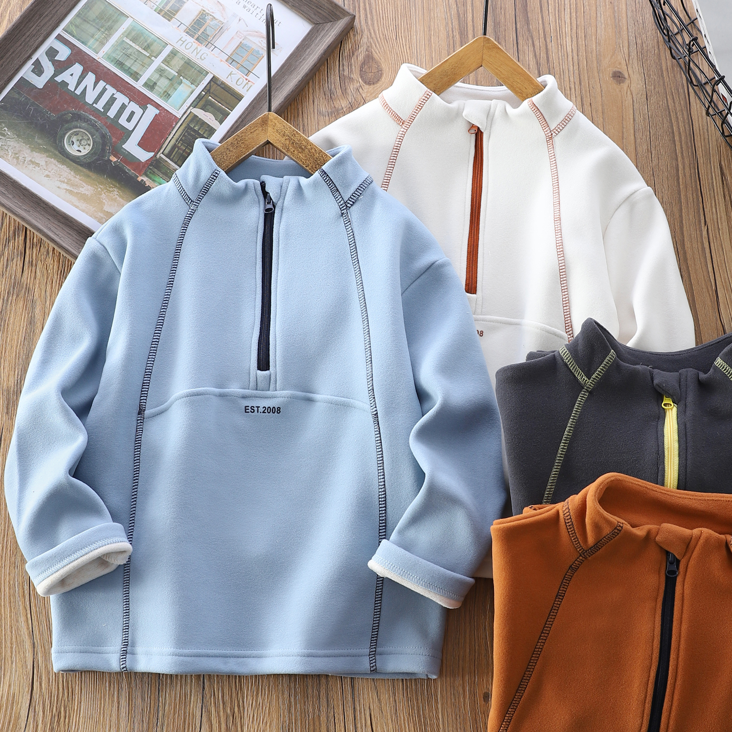 男童加绒打底衫秋冬保暖长袖中大童半拉链上衣儿童T恤5533