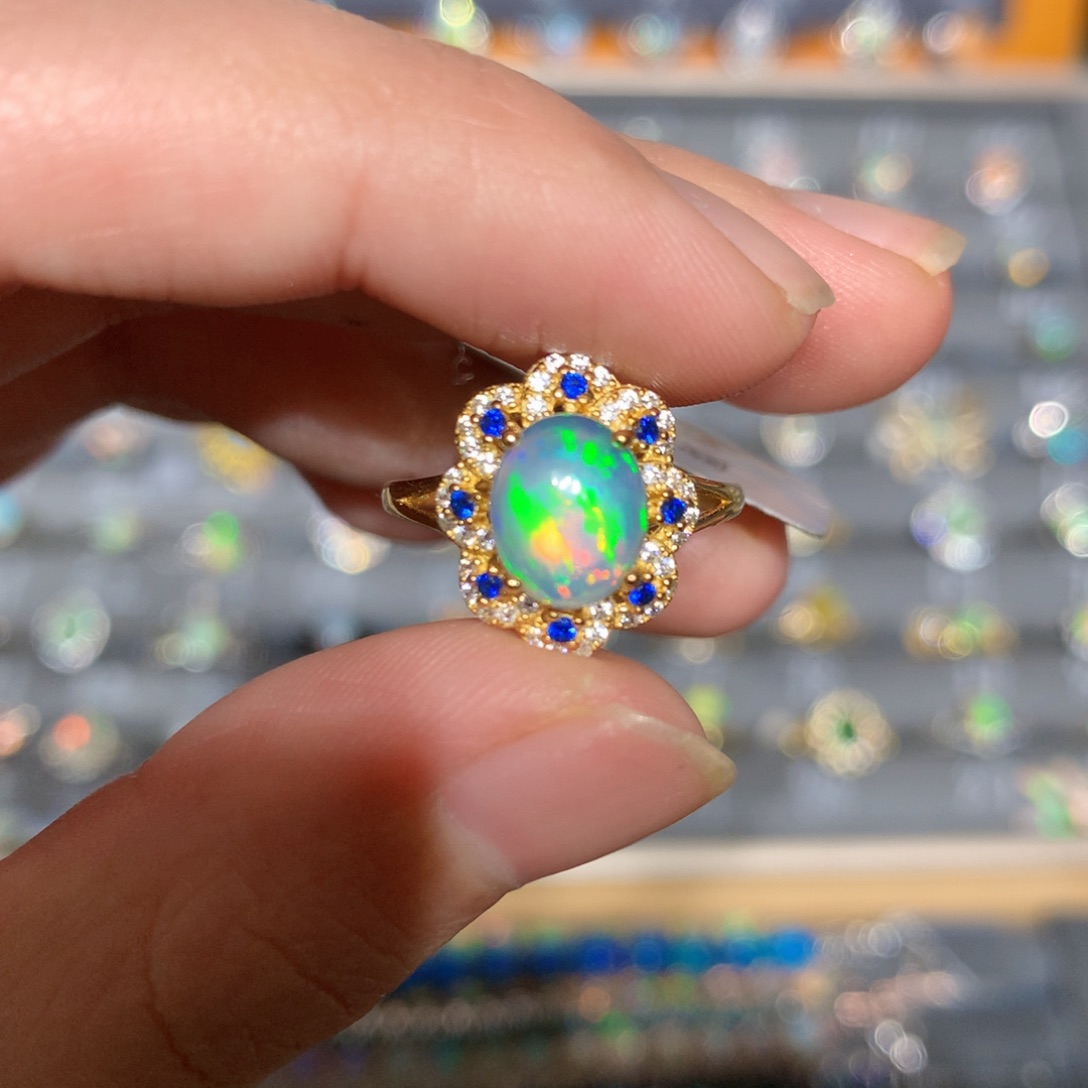 银S925镶嵌欧泊欧泊戒指y