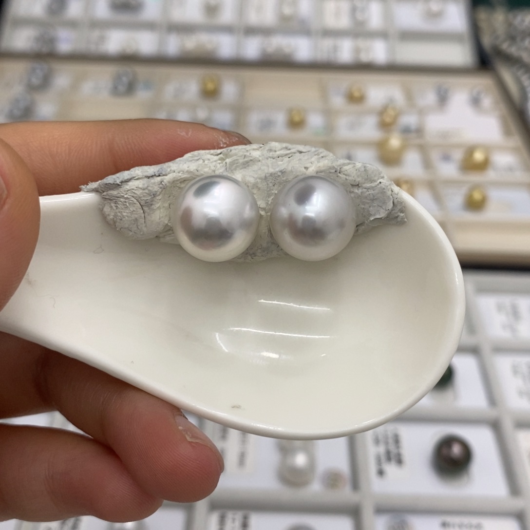 海水珍珠耳饰银S925镶嵌13-14极强光澳白