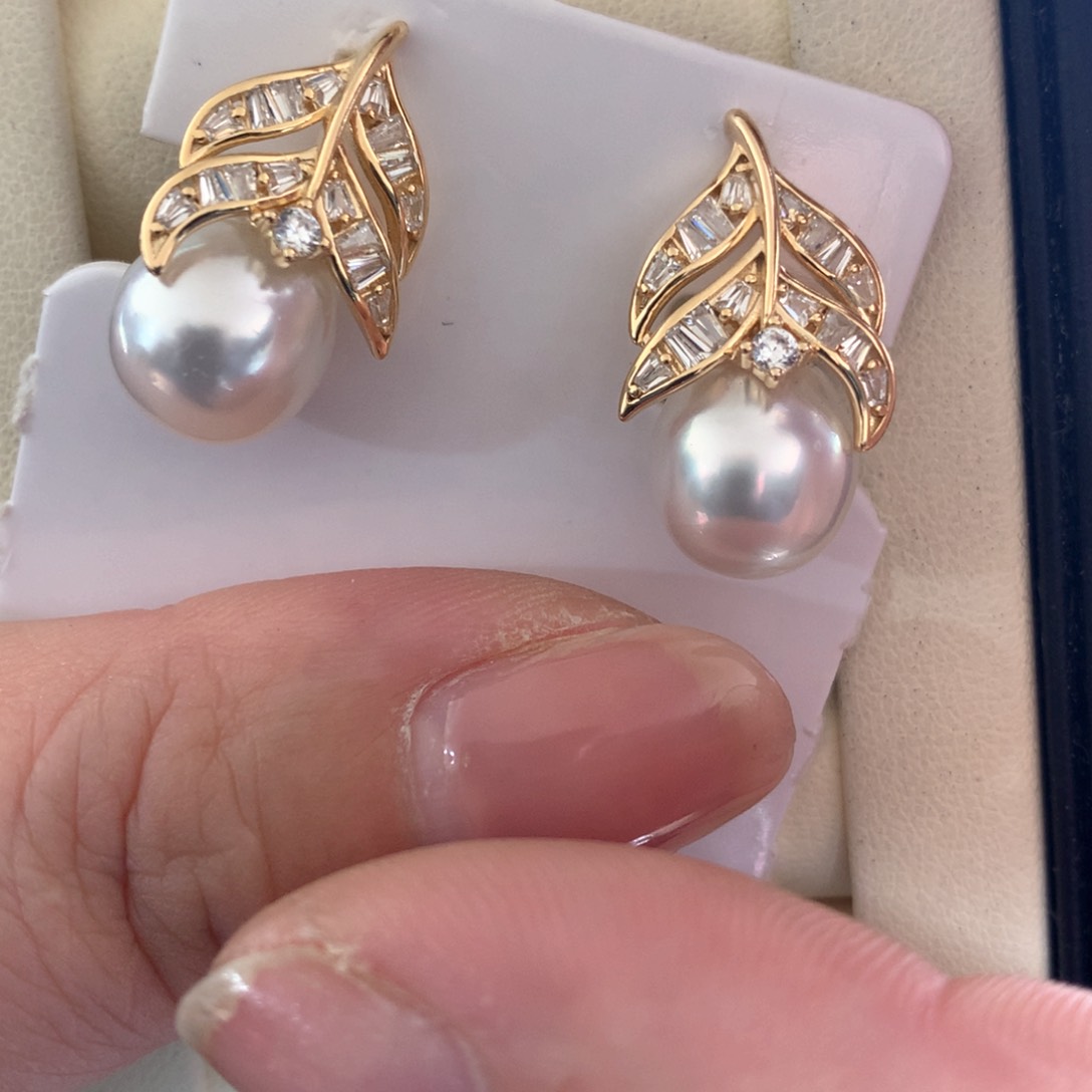 海水珍珠耳饰银S925镶嵌