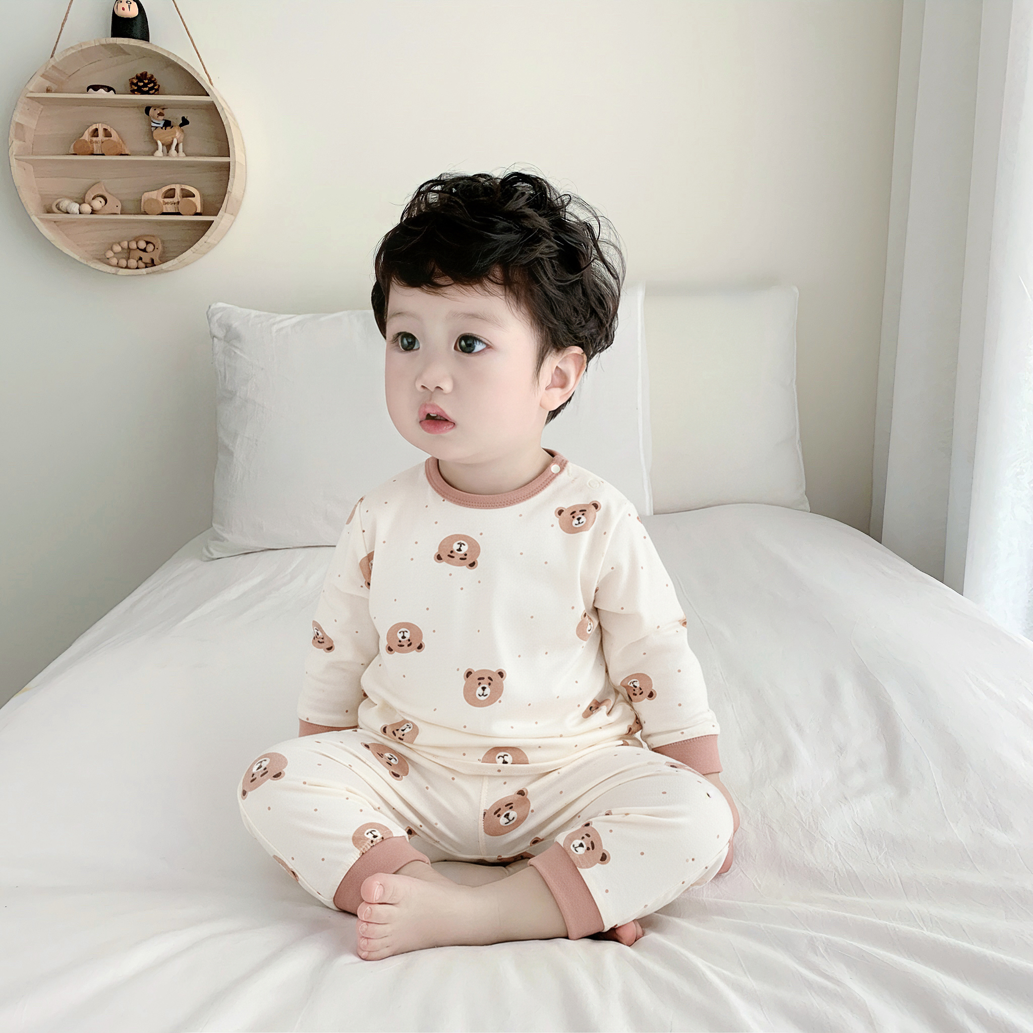 宝宝纯棉无骨高腰护肚秋冬秋衣裤套装婴儿保暖分体套装婴儿套装秋