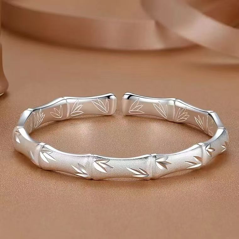 足银手镯 9999 高端大气精美时尚竹节磨砂开口手镯 货号 029