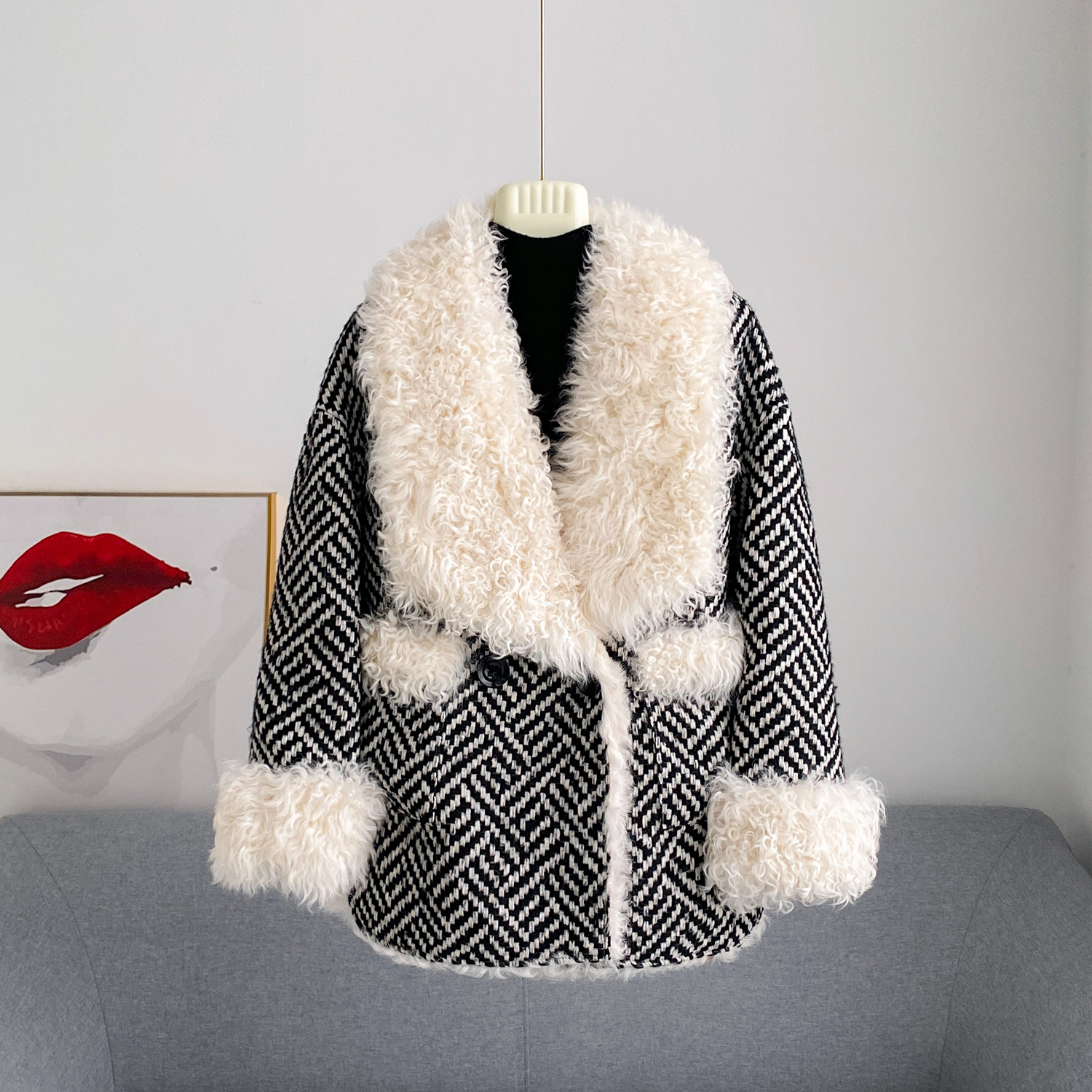 KAISER/凯撒0R9200冬季时尚皮毛一体轻奢气质女士小香风短款外套