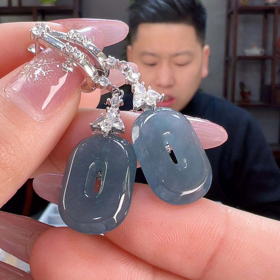 翡翠耳饰银S925镶嵌耳环1