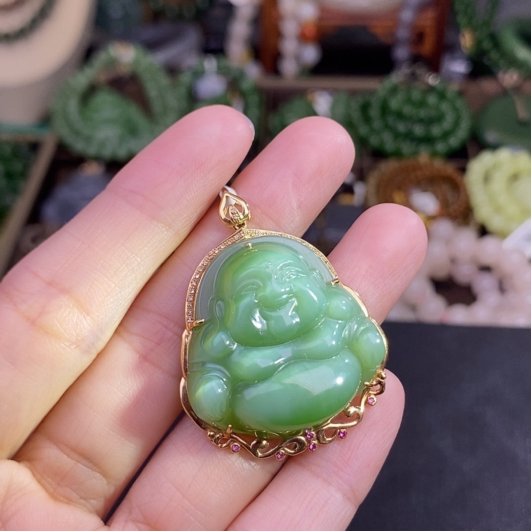 和田玉猫眼碧玉佛公18.K金清货价未镶嵌