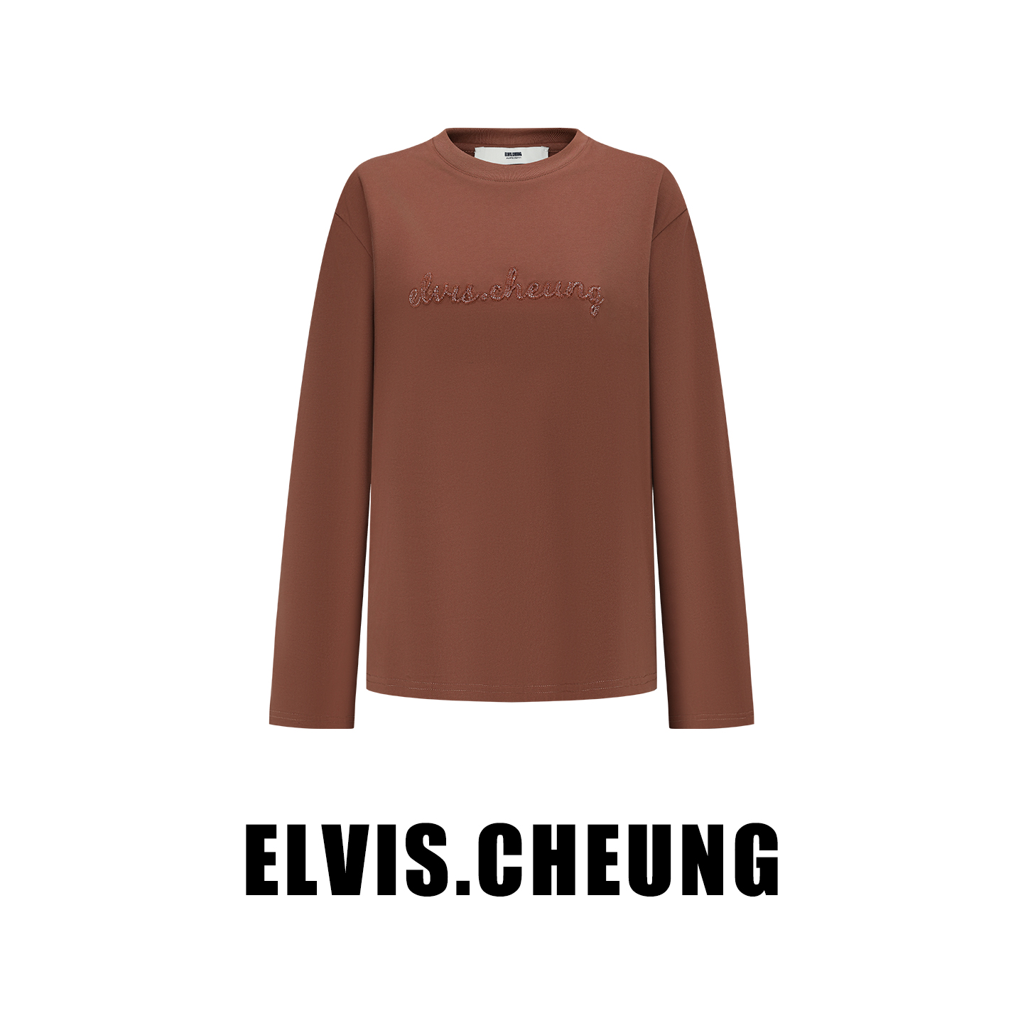 ELVIS.CHEUNG蒋云開運25AW新品时尚休闲百搭LOGO长袖钉珠绣花T恤