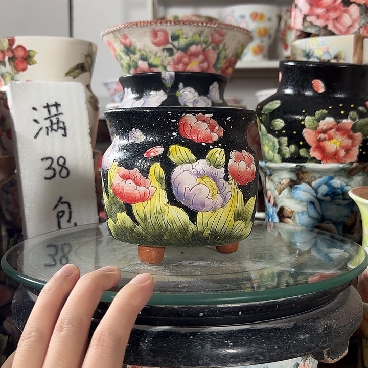 景德镇手绘花盆满38包邮偏远地区除外