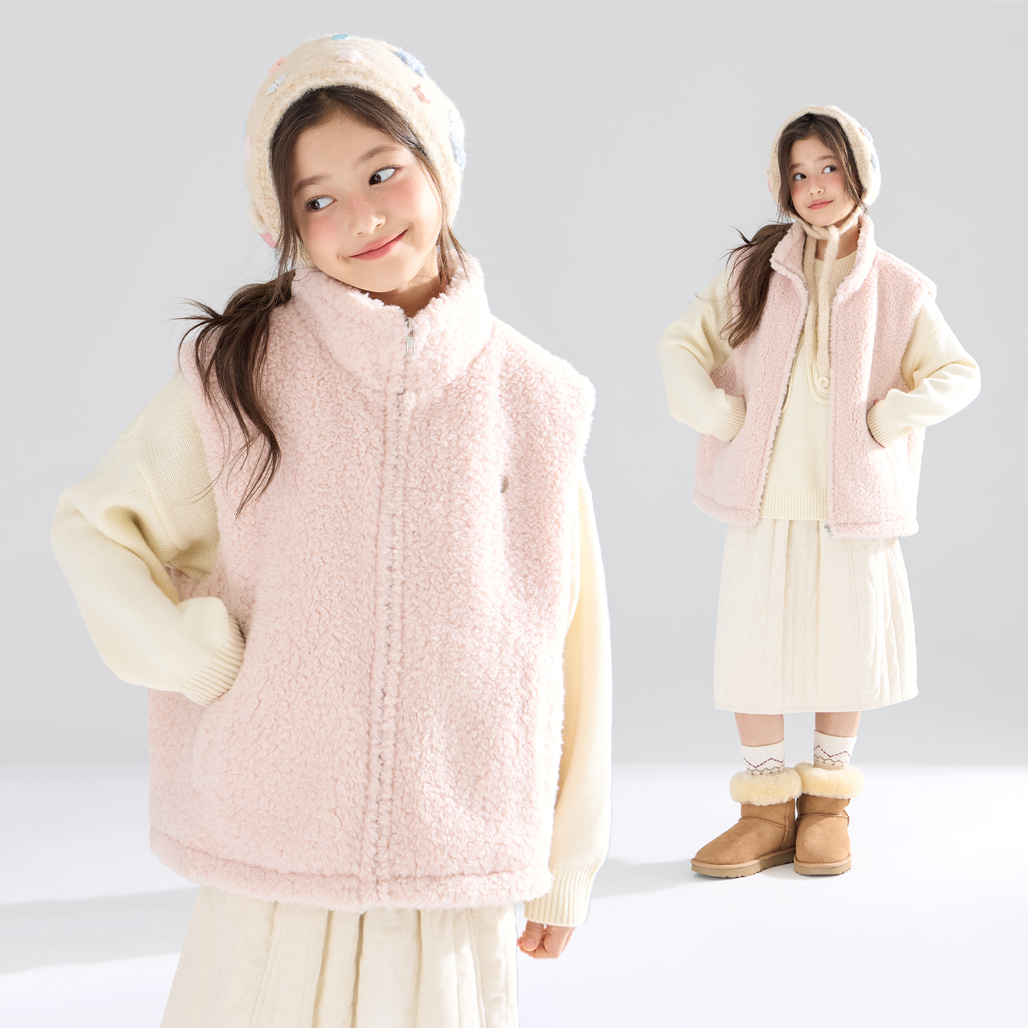 MUCMUKN3M新雪丽棉松软毛绒马甲保暖叠穿女童冬新M54XW5602