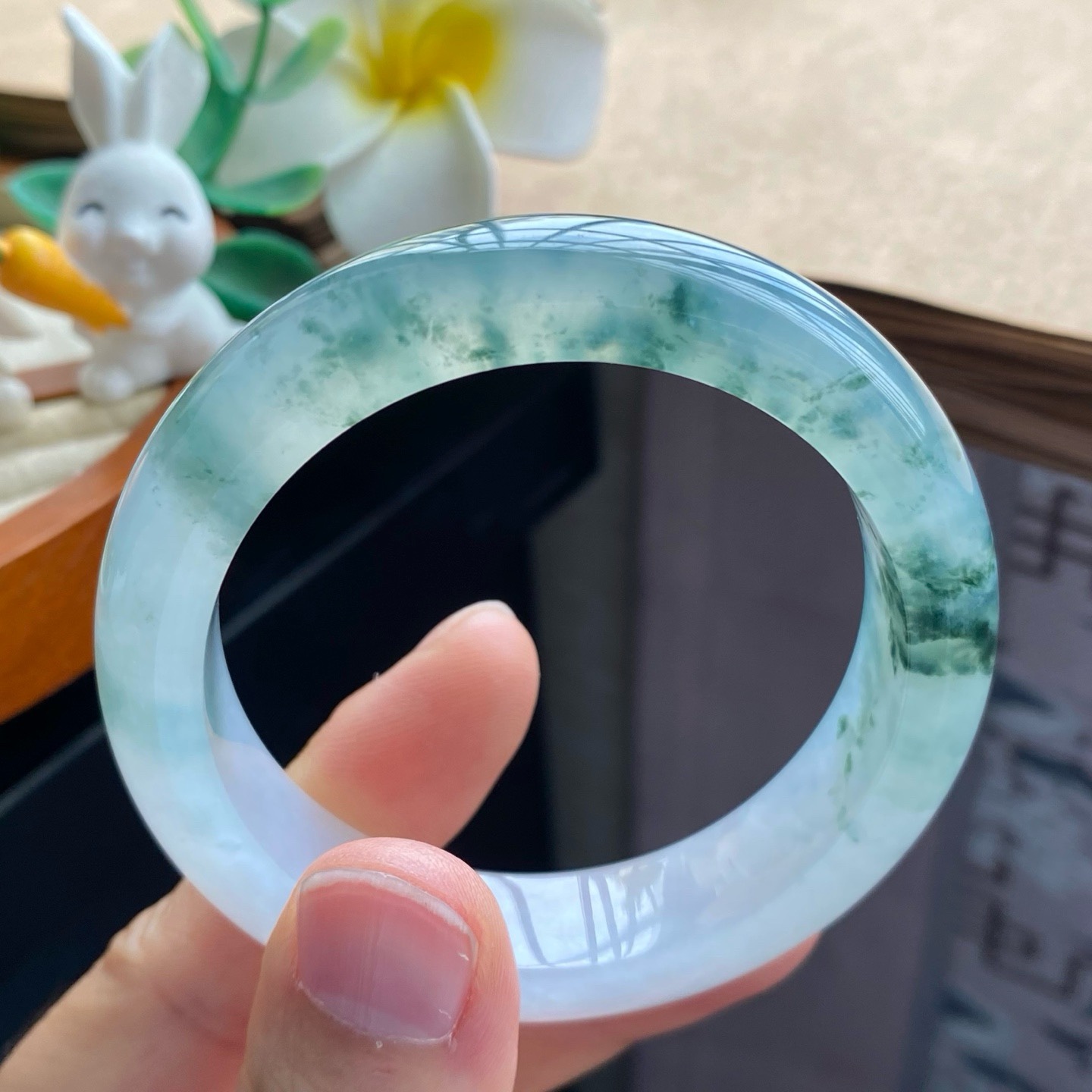 203盘冰飘花种水镯217号51.3-12.8-8.8 海藻入翠、碧波凝翡翠手镯