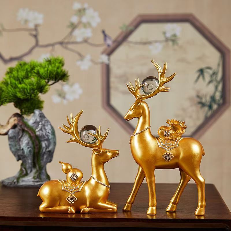 金色情侣鹿摆件家居装饰品春节礼物摆件