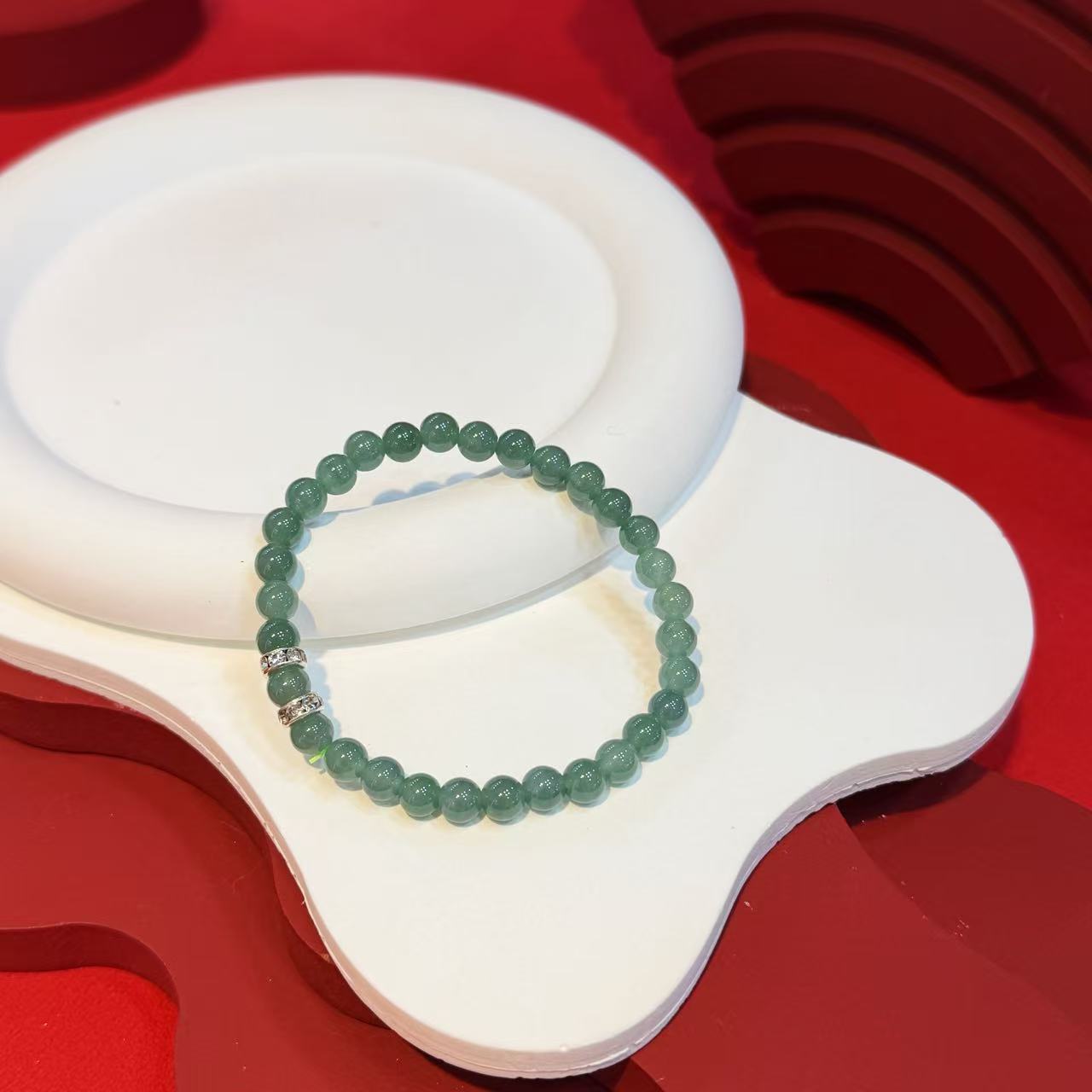 S925银镶嵌6mm翡翠手串HNZ12750