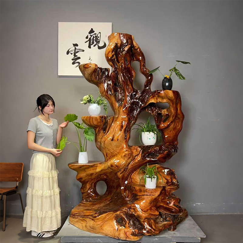 天然实木根雕花架落地式适合家居摆放的置物花盆架