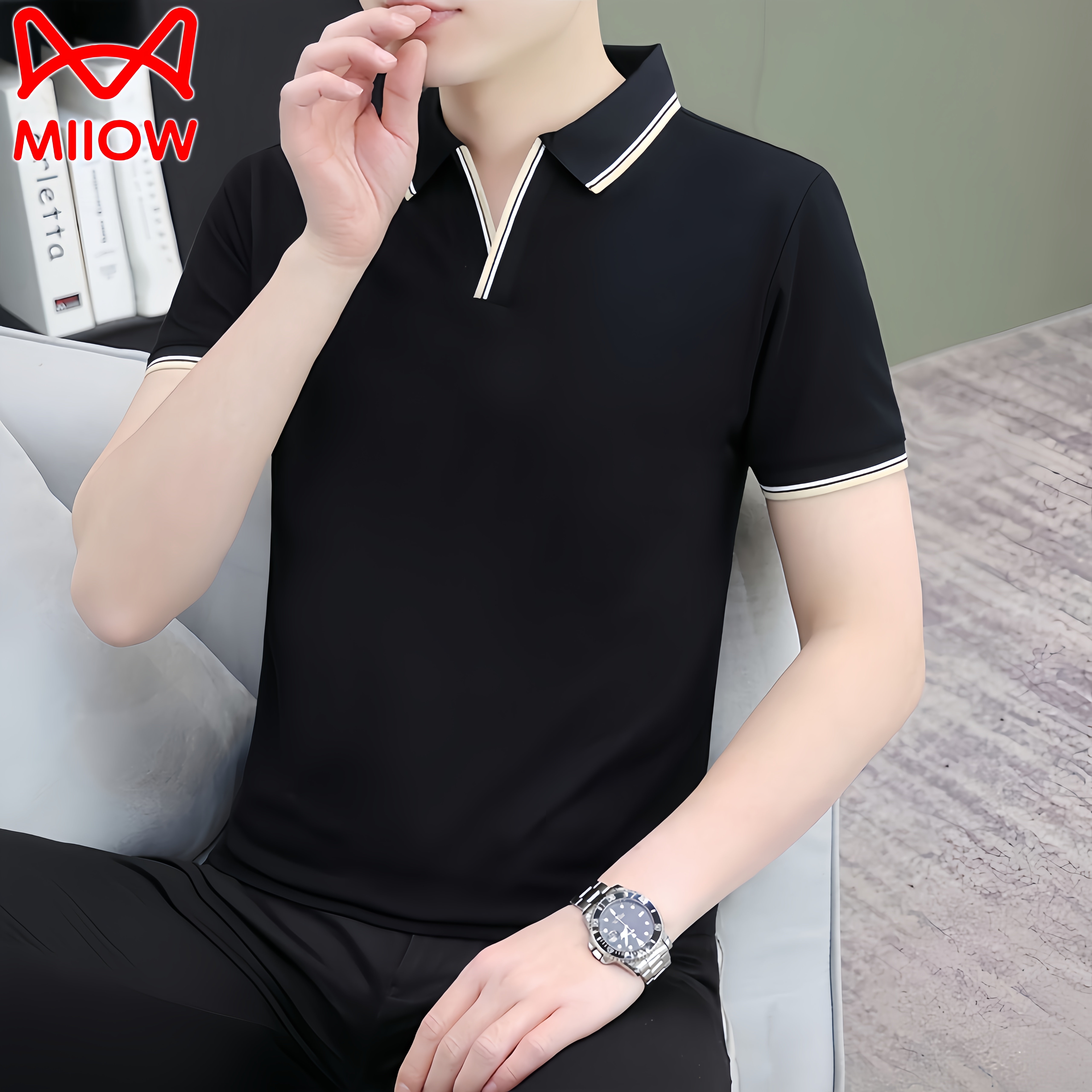 MiiOW/猫人高端轻奢POLO衫男士夏季翻领短袖T恤简约休闲帅气上衣