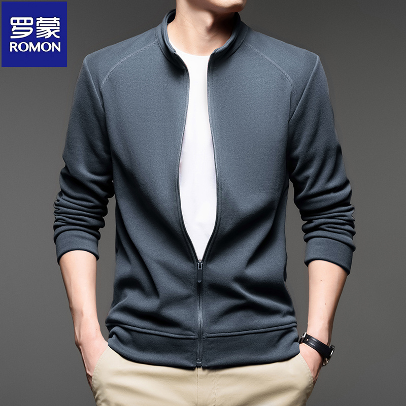 【含山羊绒+桑蚕丝】罗蒙立领夹克男休闲拉链开衫秋冬保暖卫衣外套