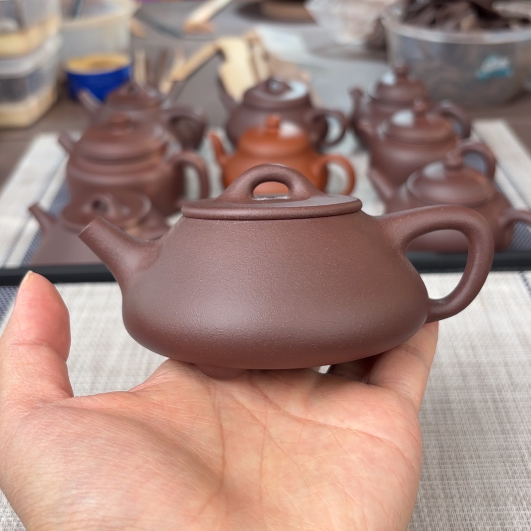 紫砂茶壶微瑕半手工老紫泥平盖石瓢壶180cc