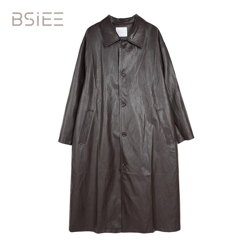 BSIEE/本涩廓形长外套秋冬季新品极简风长袖高级感PU外套女
