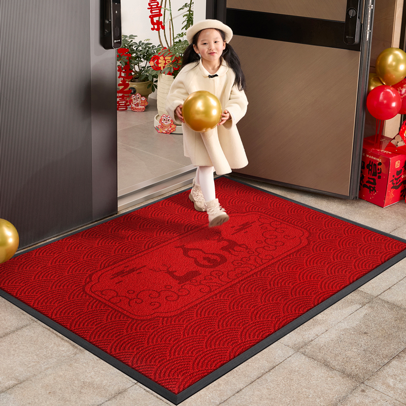 卧室门厅家用地毯2025新款入户地垫免洗防滑吸水可擦红色门垫脚垫