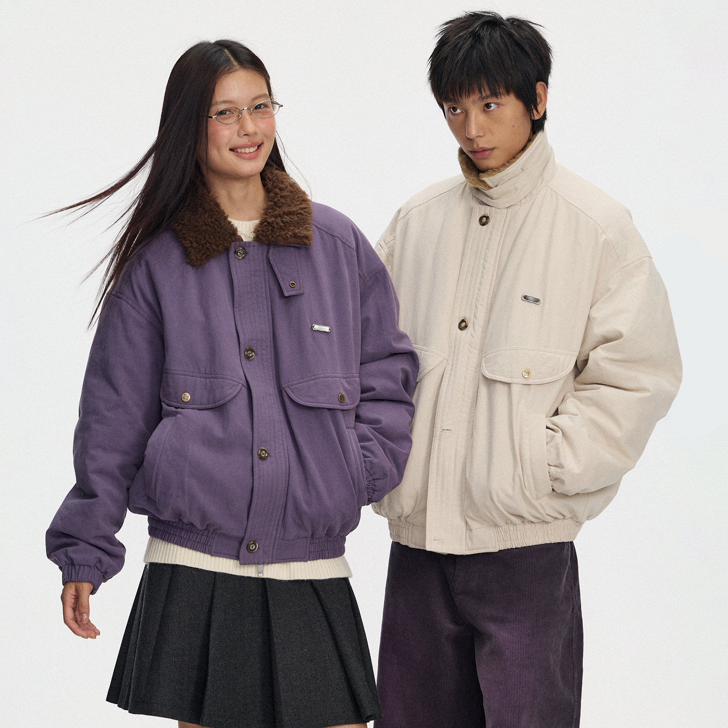 【江南先生】复古挺括羊羔毛领夹克棉服秋冬做旧洗水外套JN54Y34