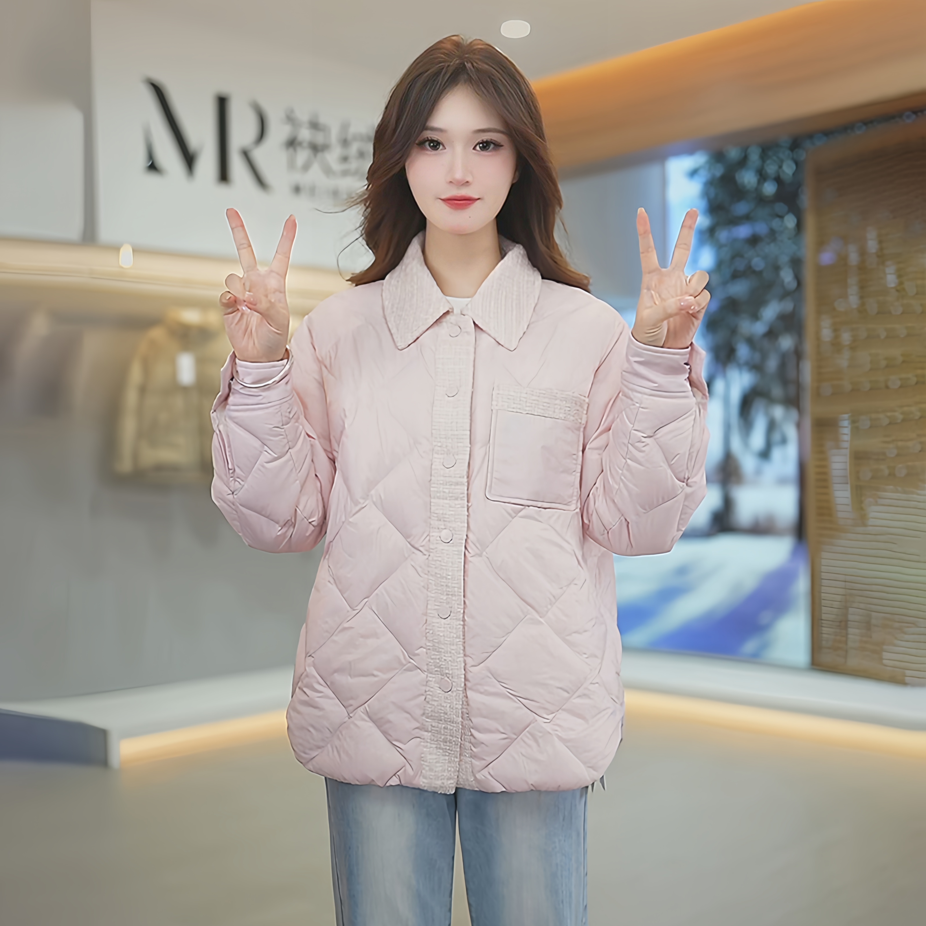 【MR·袂绒】小香风轻薄款羽绒服翻领洋气时尚休闲秋冬简约外套