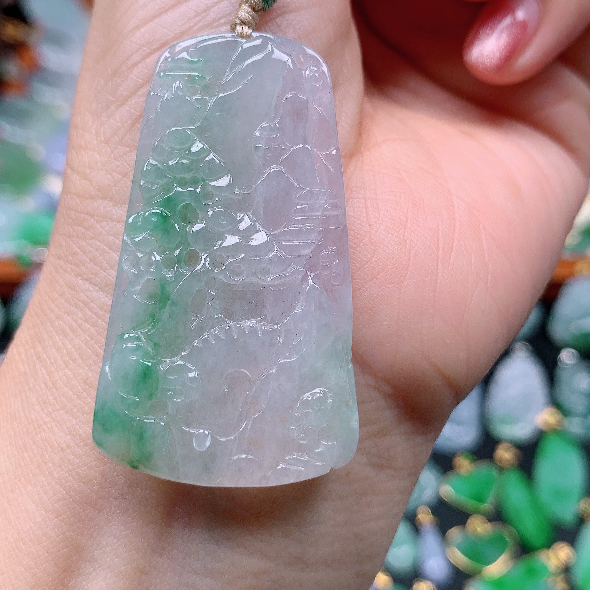 缅甸天然A货翡翠，冰润飘花山水牌 编号148/1226尺47.6-27.4-5