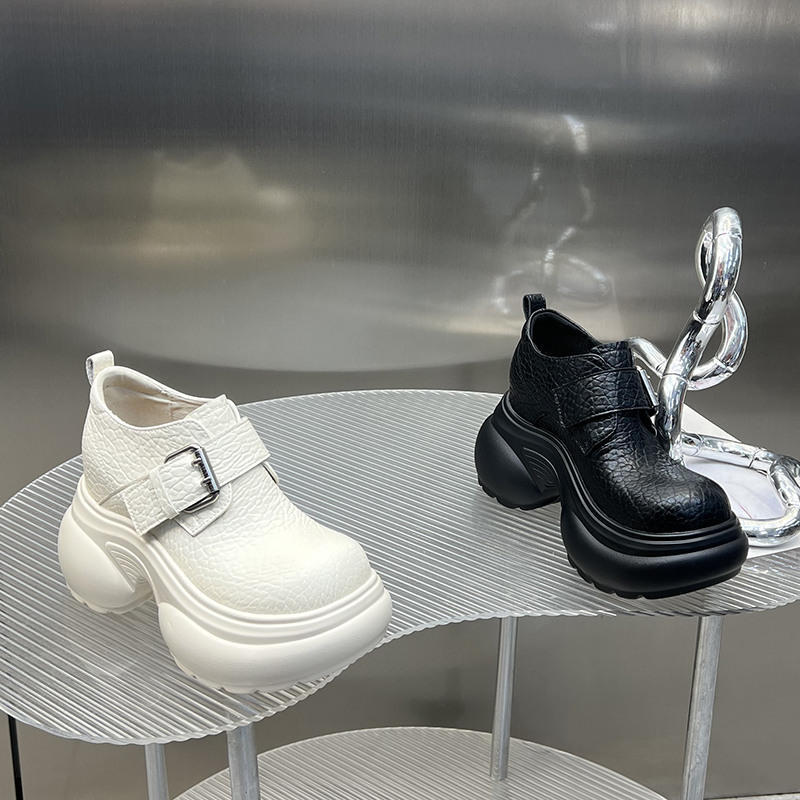 浅口一字扣短口秋季乐福鞋粗跟单鞋女鞋圆头小个子女DG232-10