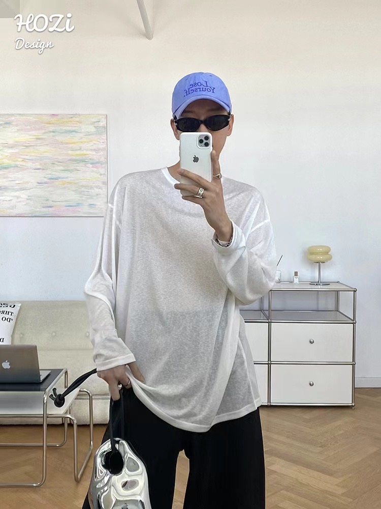 「冰糕」莱赛尔轻薄防晒长袖T恤男生高品质冰感简约宽松打底t上衣