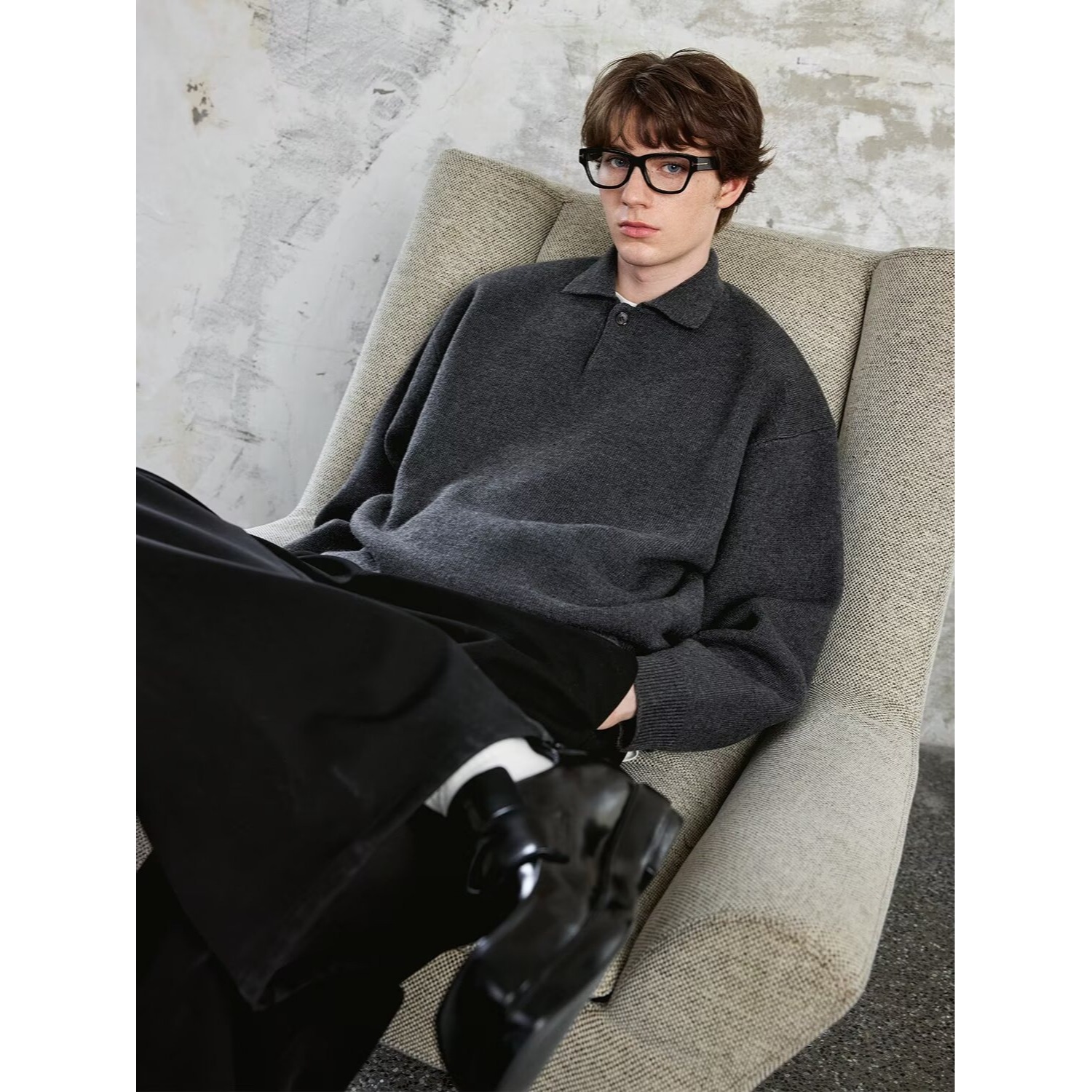 高级感保暖老钱风小翻领毛衣秋冬男女同款打底衫宽松POLO领针织衫