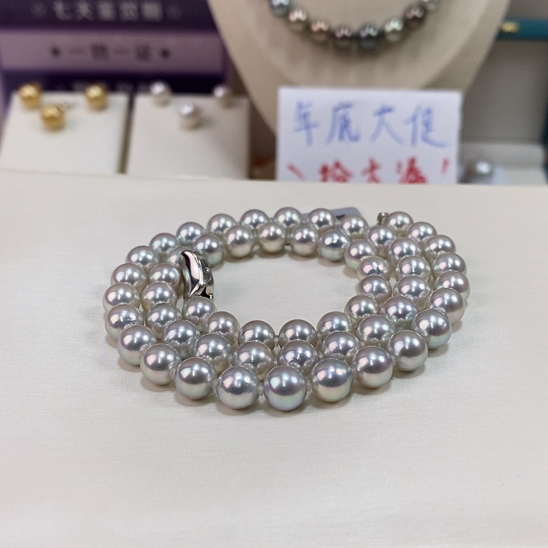 未镶嵌项链海水珍珠7-7.5m真多麻日本海水珍珠项链（无调）微瑕