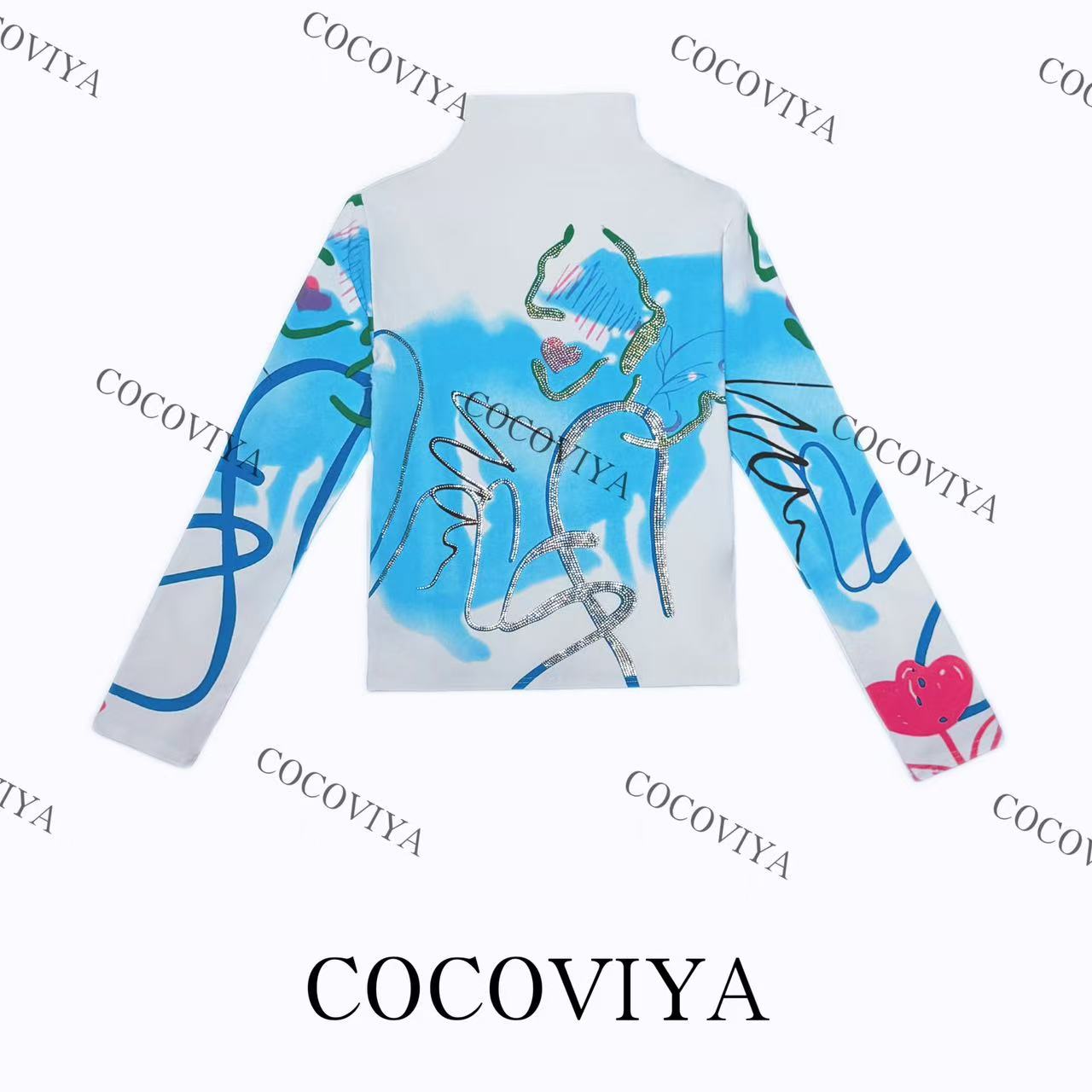COCOVIYA【C】潮牌加绒艺术涂鸦德绒长袖T恤时尚内搭上衣26C-576