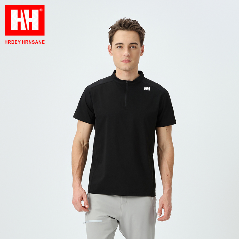 挪威海丽HH夏季半拉链polo衫男士透气半袖弹力立领户外运动T恤T恤