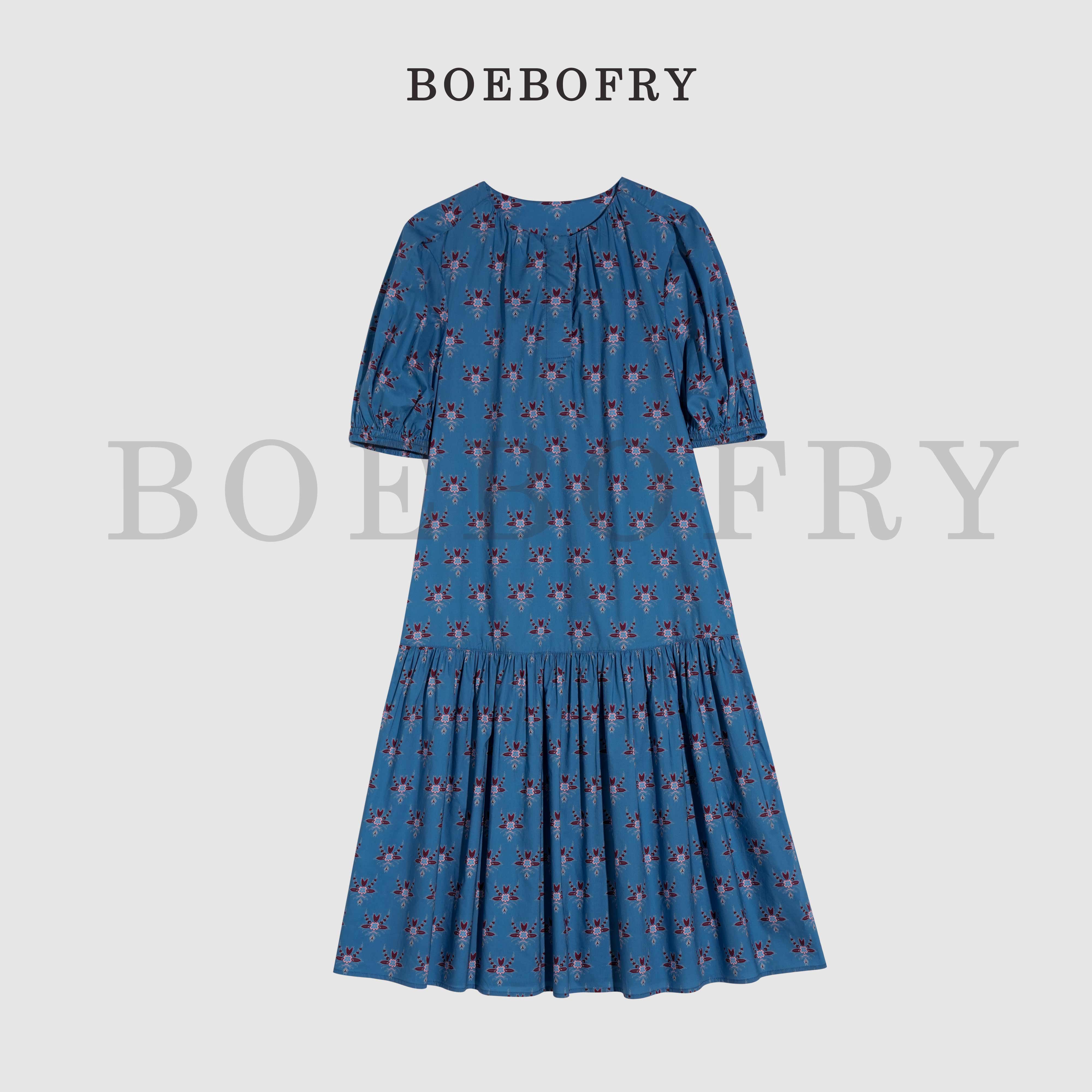 BOEBOFRY<锦羽蝶兰>夏季100%棉气质法式碎花连衣裙裙BE2L0979