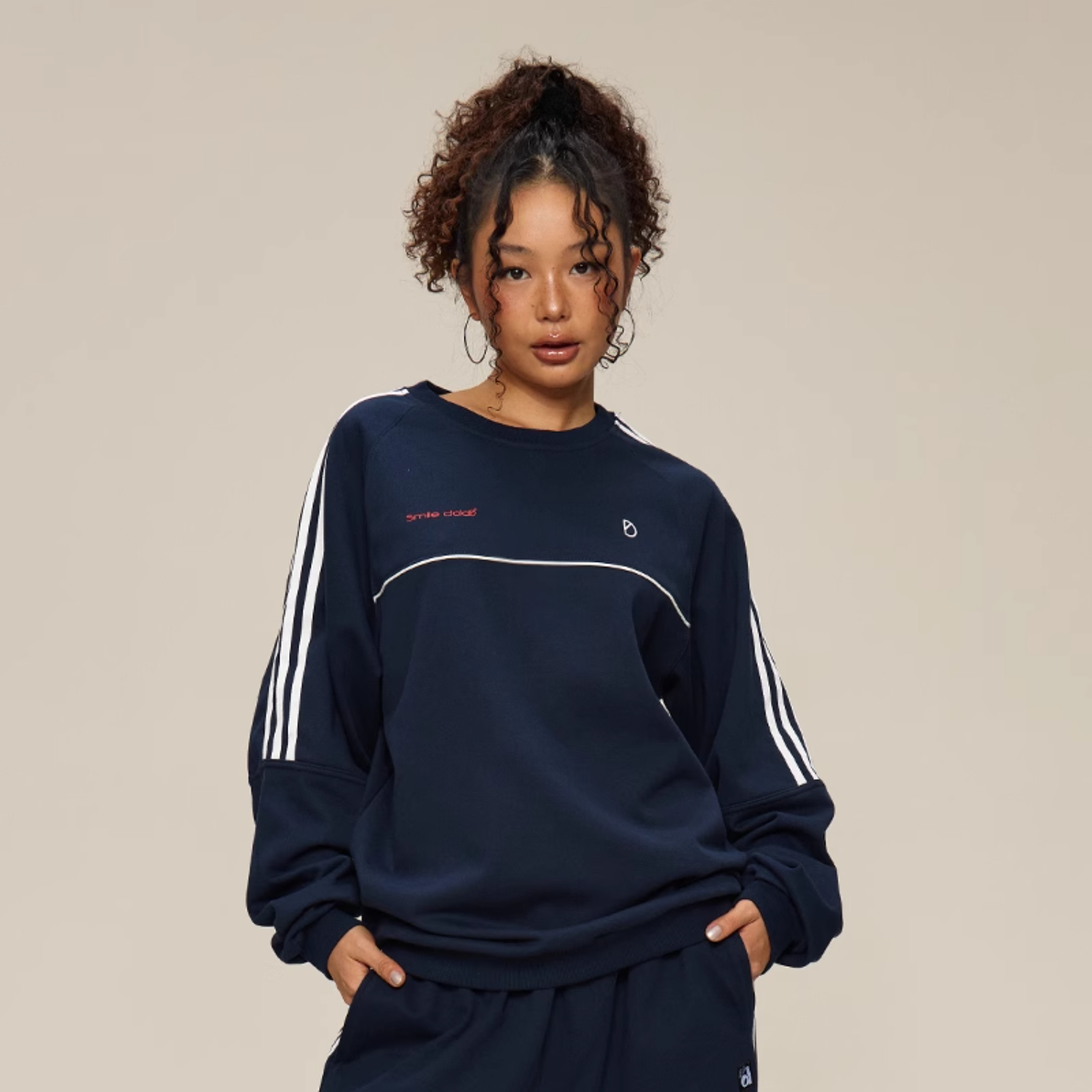 SMILE DDD三杠卫衣运动套装卫裤女秋季阔腿宽松跳舞hiphop套装