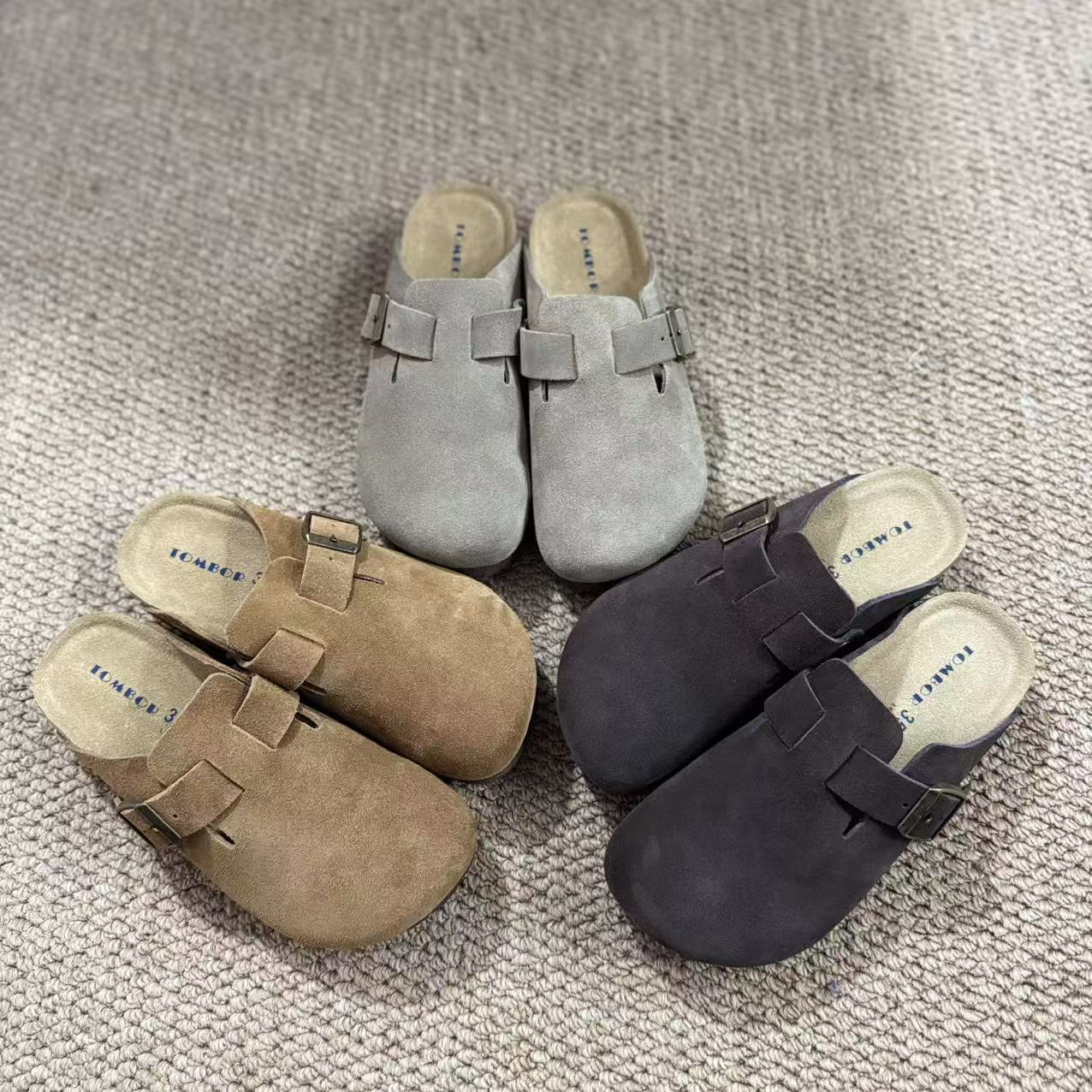 二囍古朴2510091 复古博肯真皮包头半拖鞋    