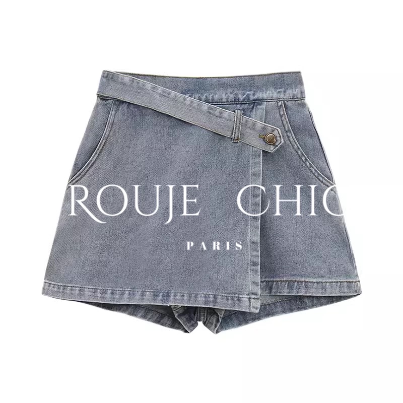 牛仔短裤女假两件高腰显瘦夏季新款韩版宽松个性阔腿牛仔裙裤