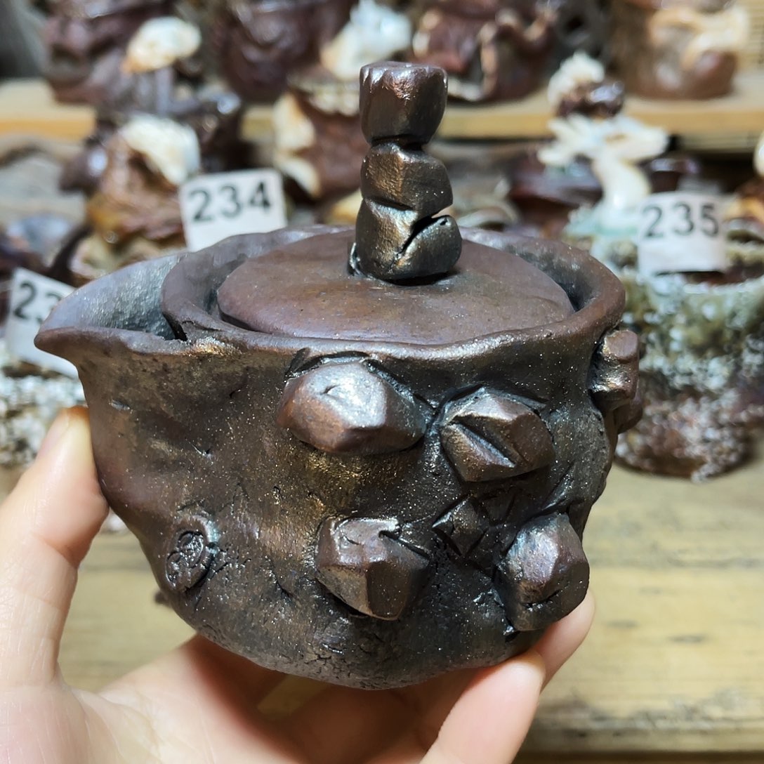 杯柴烧粗陶手捏宝瓶