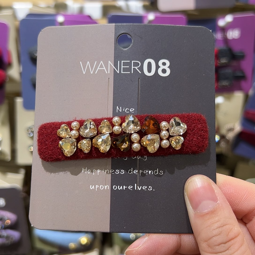 布艺非金属红色方钻拜拜夹