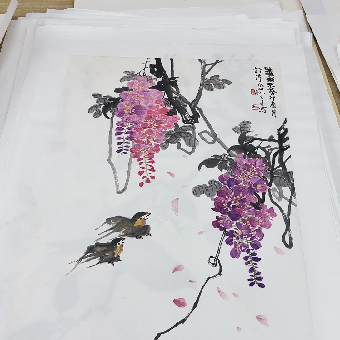 国画四尺三开手绘作品