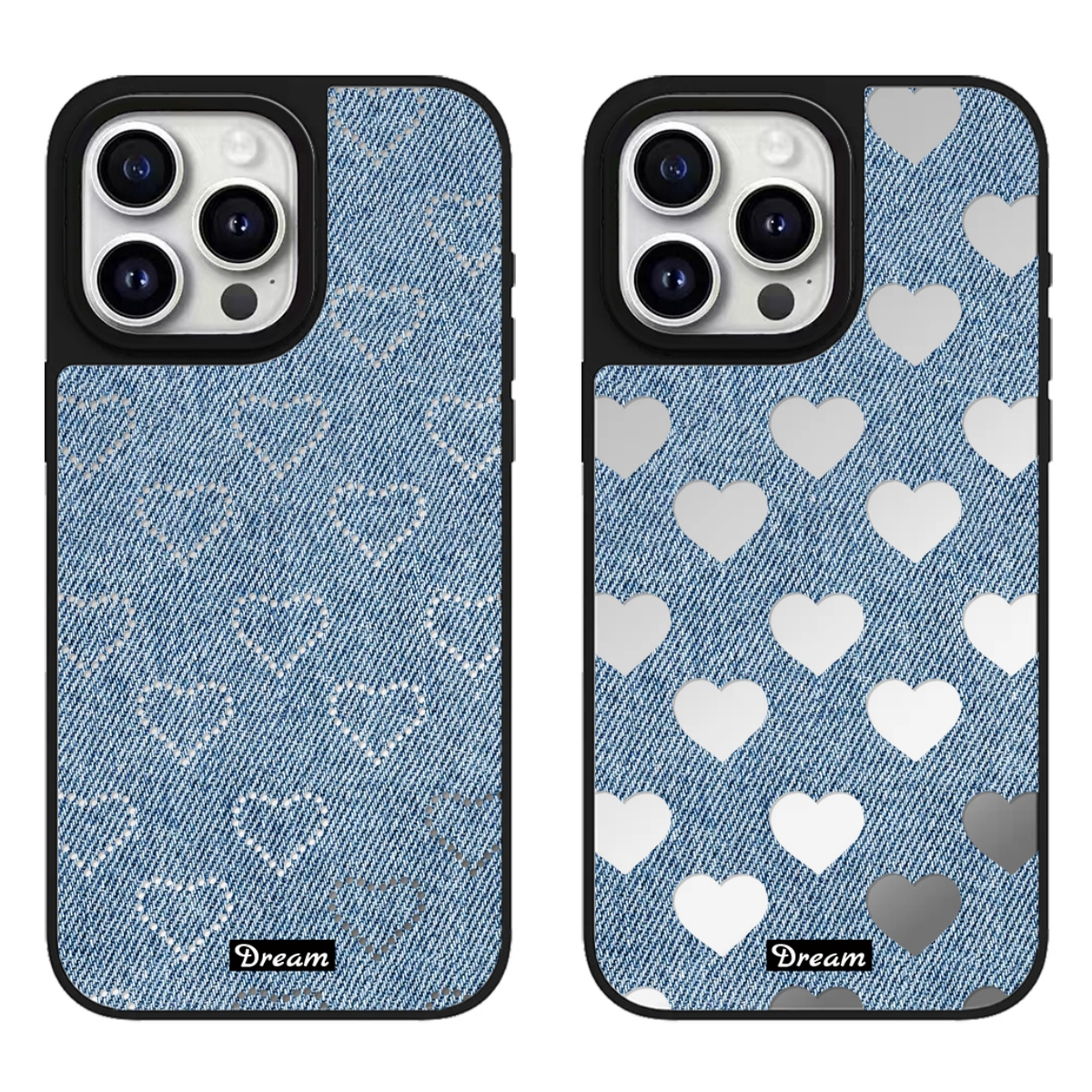 牛仔布纹镂空爱心星星蝴蝶结iphone17promax手机壳适用苹果16磁吸