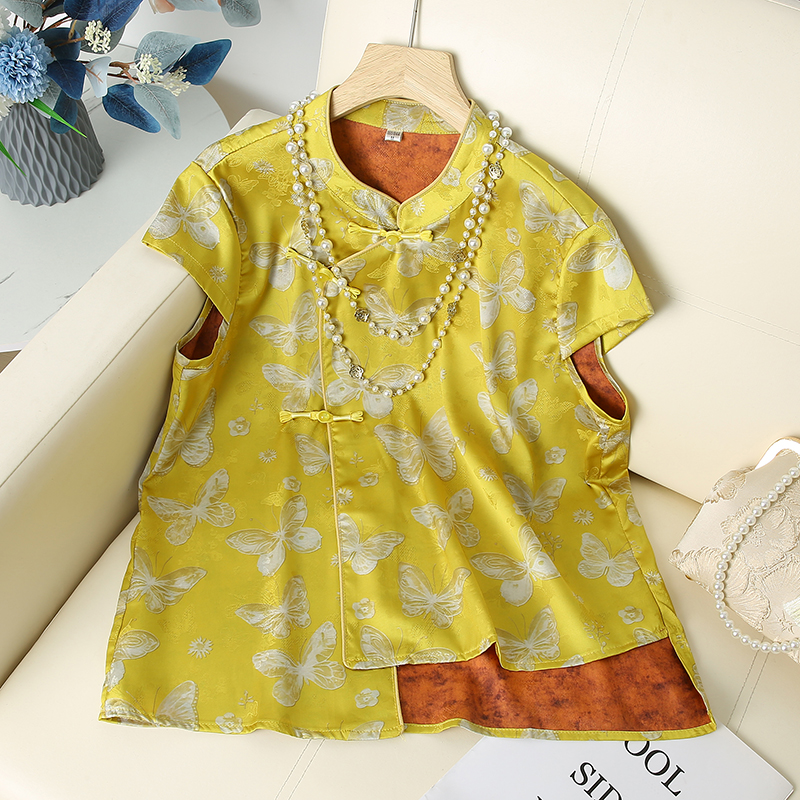 夏季显瘦马甲女新中式国风短袖上衣2025爆款旗袍领马夹时髦